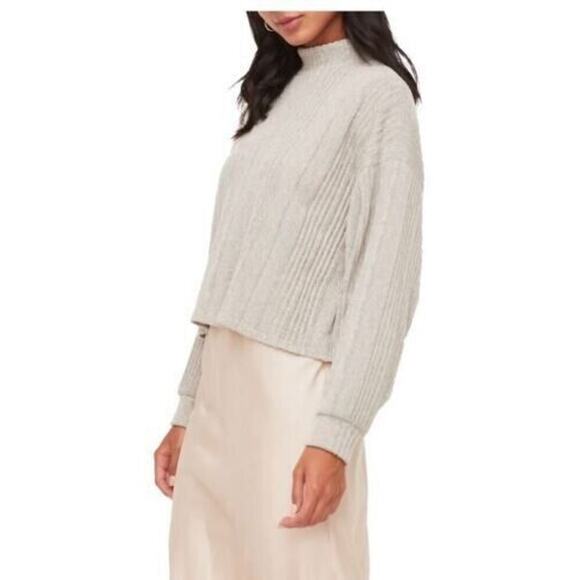 All In Favor Women's Mock Neck Ribbed Sweater In Heather Grey Black Medium - Picture 3 of 5